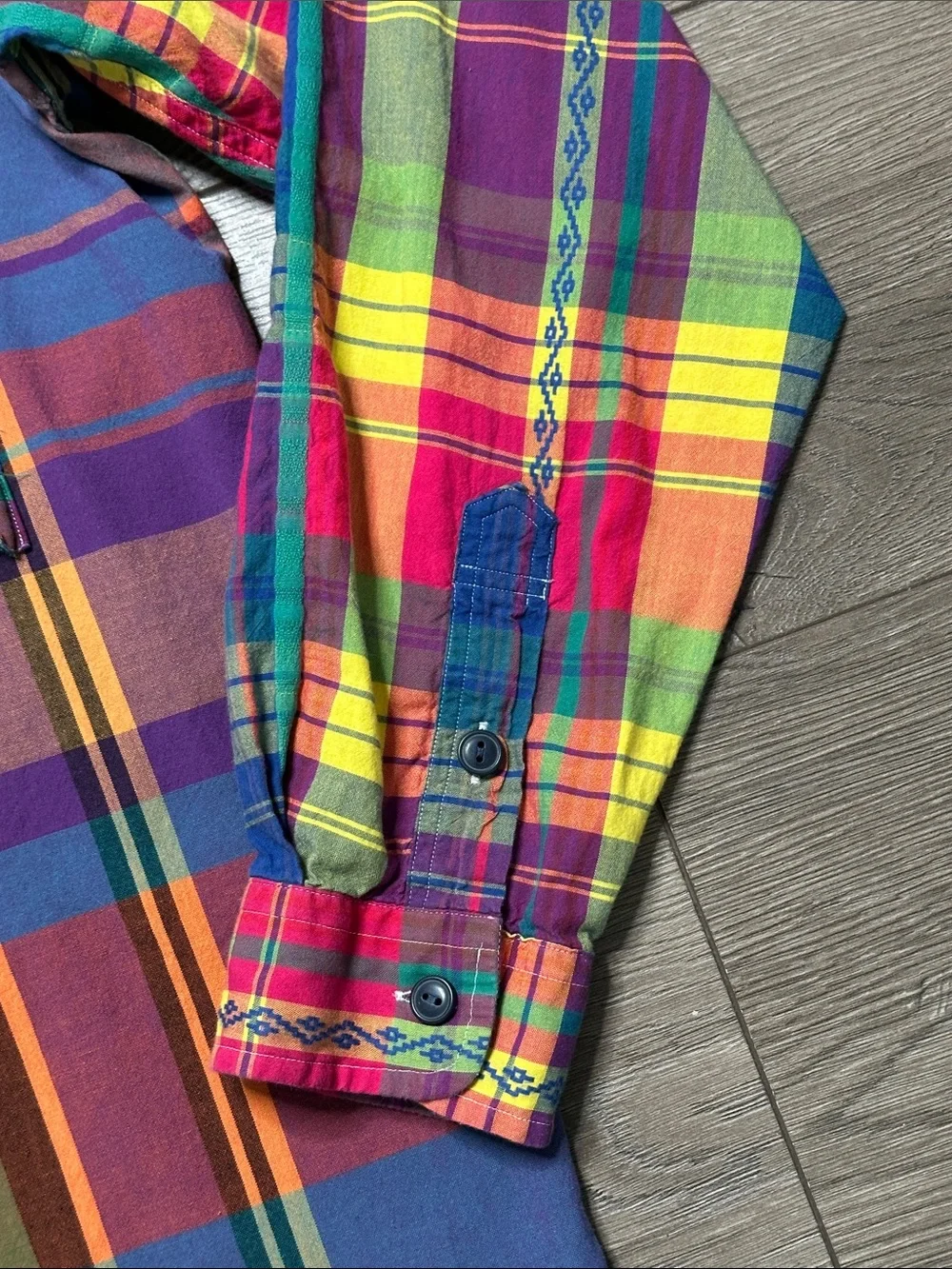 Polo‎ Ralph Lauren Madras Fun Overshirt Utility Patchwork Multi Long Sleeves LT